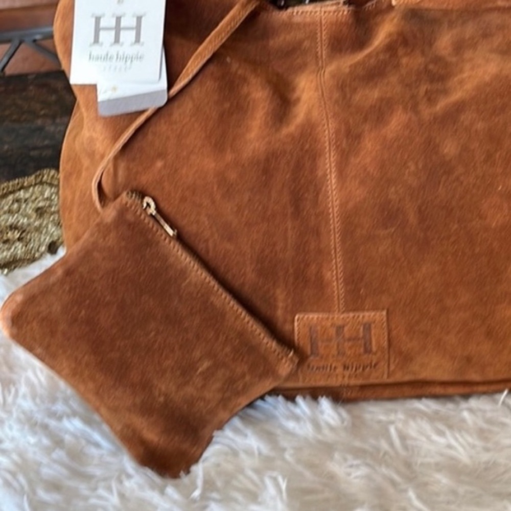 NWT New Haute Hippie Suede Bag Cognac Brown Shoulder Hobo Slouchy Brooklyn Bag - Picture 8 of 8